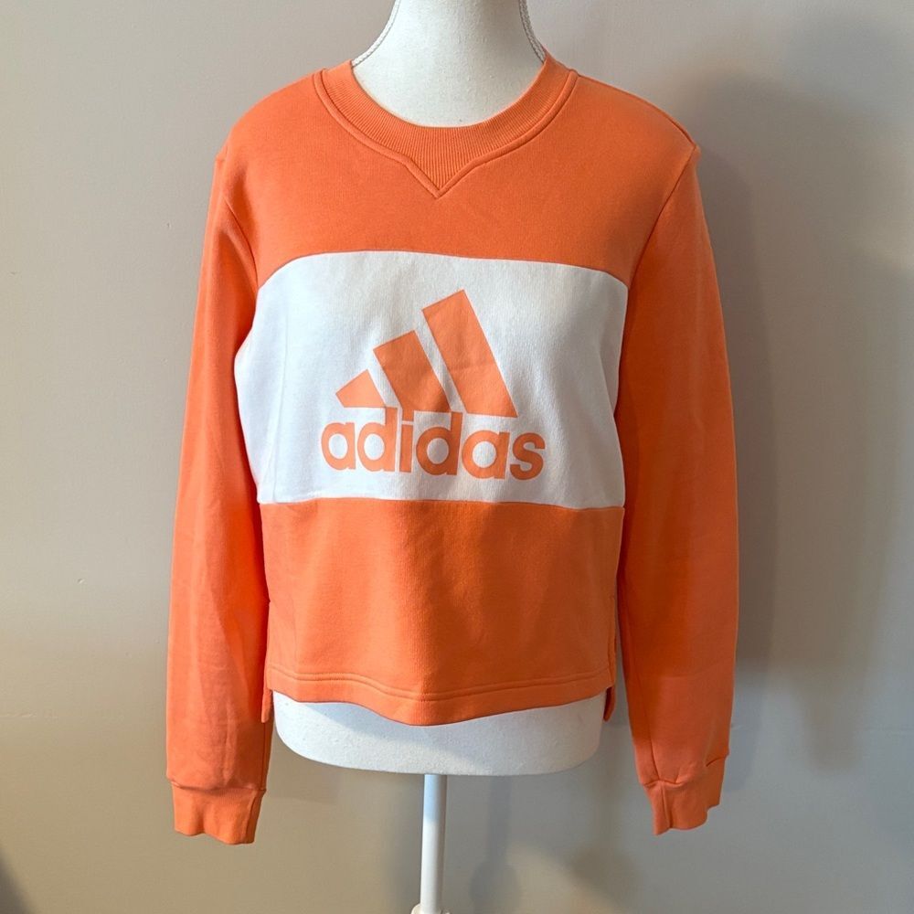 Adidas Women's Bold Orange and White Crew Neck Sweater. Size Medium